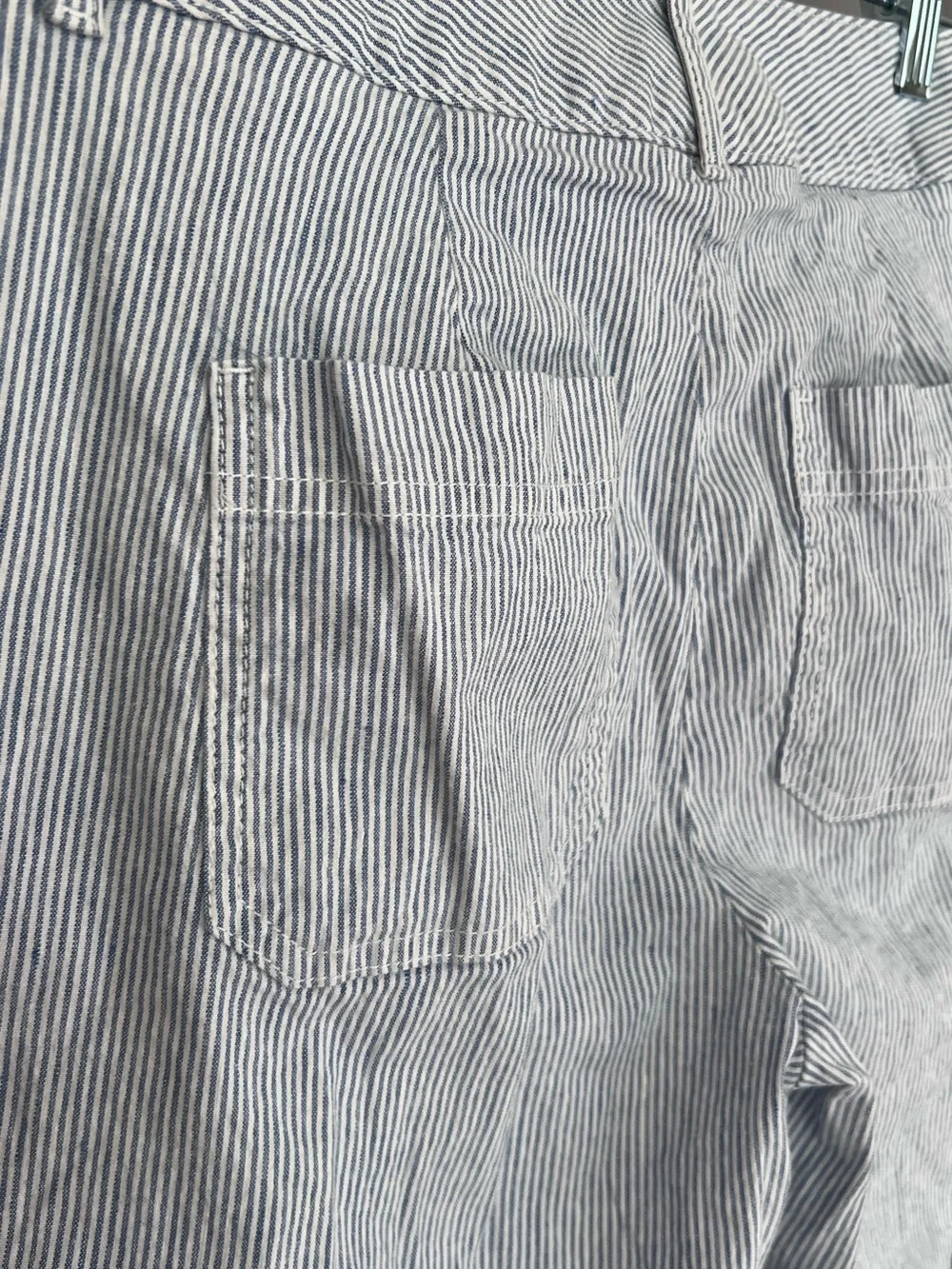 Banana Republic Seersucker Linen Wide Leg Blue White Trousers Pants Size 0